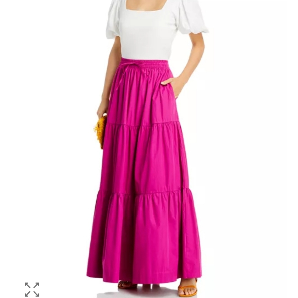 S/W/F Drawstring A Line Tiered Pink Maxi Skirt Size Small